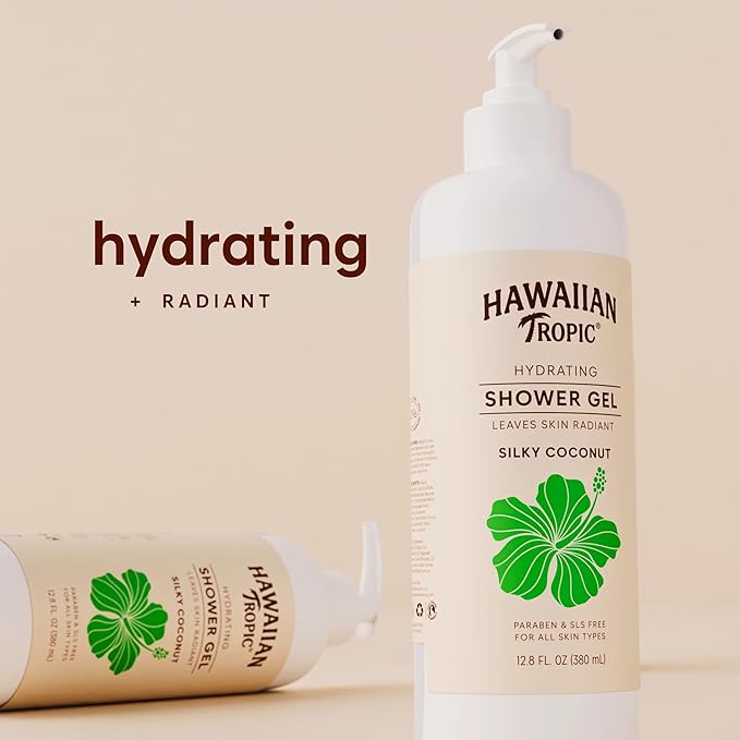 Hawaiian Tropic Hydrating Shower Gel Body Wash 5 Pack 380ml Bottle Silky Coconut Scent SLS Free Paraben Free Hotel Bathroom Amenities Bulk Size Air Bnb Guest Bathroom Essentials Airbnb