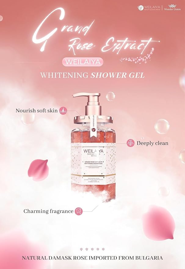 Weilaiya Damask Grand Rose Extract Shower Gel – 450mL / 15.2 fl oz – Moisturizing Body Wash with Natural Rose Essence – Gentle Hydrating Aromatherapy Cleanser for All Skin Types