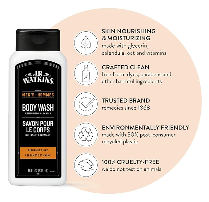 J.R. Watkins Body Wash Men's Bergamot &amp Oak 18 fl oz 2 Pack