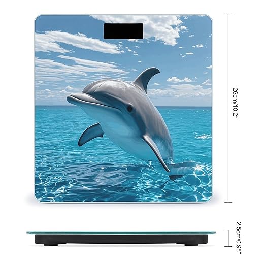 Ocean Dolphin Looking at You Scale for Body Weight Digital Bathroom Scale Toughened Glass High Precision Scales for Body Weight with Large LCD Backlight Display Weight Scales