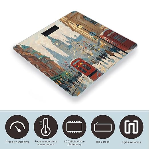 London Impression Scale for Body Weight Accurate Digital Bathroom Scale Toughened Glass High Precision Scales Smart Weight Scales with Large LCD Backlight Display Weighing Machine