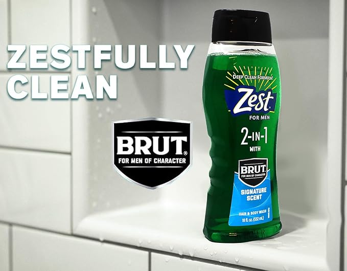 Zest 2-in-1 Hair &amp Body Wash for Men with BRUT Signature Scent Deep Clean Formula 18 fl oz (Pack of 6)
