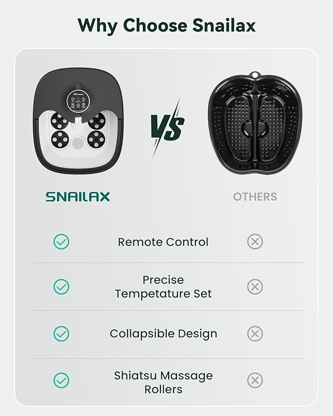 Snailax Foot Spa Bath Massager with Heat Bubble Shiatsu Massage Rollers Remote Control Temperature Control Collapsible Pedicure Foot Soaking Tub