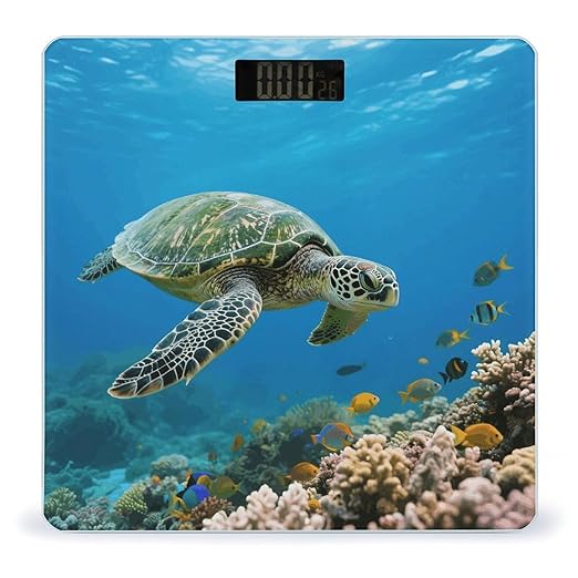 Green Sea Turtle Weight Scale Cute Bathroom Scale for Body Highly Accurate Digital Weighing Machine for People Compact LCD Display Scales with Sturdy Toughened Glass Scales