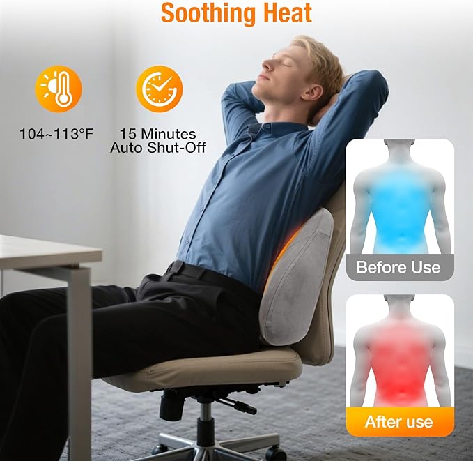 BIBIRE Shiatsu Back Massager with Heat - Deep Tissue Massage for Neck Shoulder &amp Lower Back Pain Relief - Rechargeable Portable Back Massager for Home Office Car