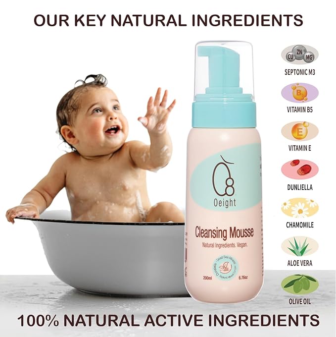 Cleansing Mousse: Natural Baby Body Wash Foam with Dunaliella Salina Dead Sea Minerals Soothes Softens Energizes Protects Skin 6.76 Oz