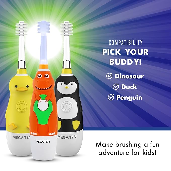 Brilliant Oral Care Kids Sonic Electric Toothbrush with Soft Bristles Round Brush Head LED Light and Timer for Children Ages 5+ Dinosaur
