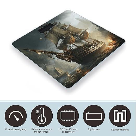 Cool Pirate Ship Bathroom Scale Rounded Smart Scale for Body Weight Automatic Power On/Off Weight Scales Accurate Bathroom Digital Scales for Pet Home Bedroom Kitchen
