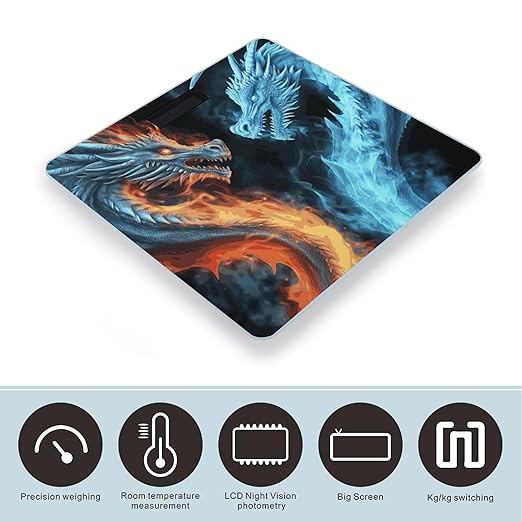 Ice and Fire Dragons Digital Bathroom Scale for Body Weight with High Precision Digital Weighing Scale with BMI Clear LCD Display and Step-On Measures Weight Up to 180kg