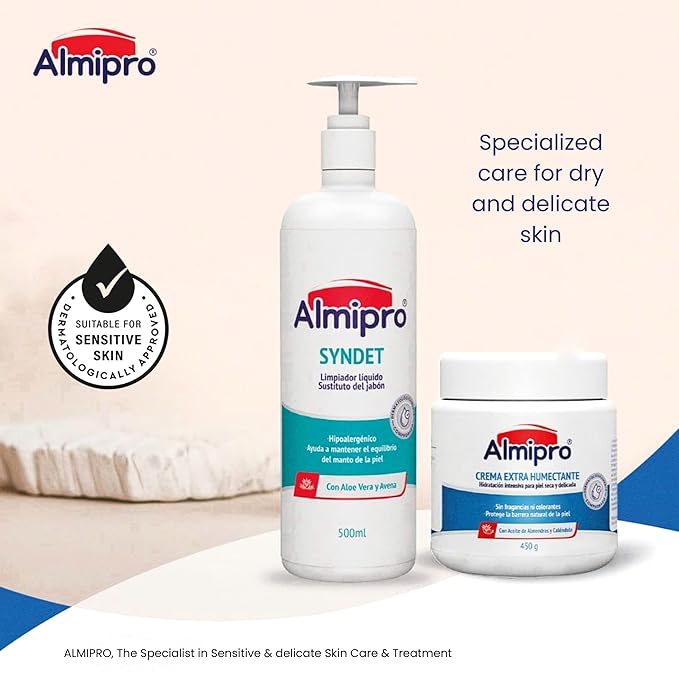 almipro Delicate Sensitive Skin Care Bundle – Extra Moisturizing Cream and Soothing Moisturizing Body Wash for Delicate Skin – Nourish protect and repair Skincare Duo of 15.87 oz. Jar + Bottle 1
