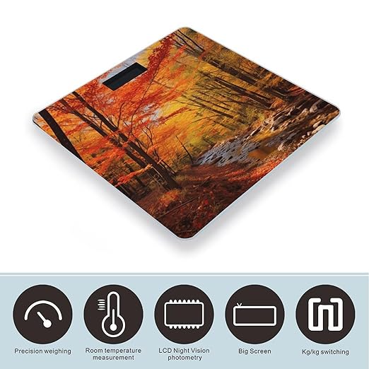 Fall Foliage Bathroom Scale for Body Weight LCD Display Digital Bathroom Scale Tempered Glass Bathroom Weight Scales Fashion Smart Scales for Home Bedroom 400 Lb