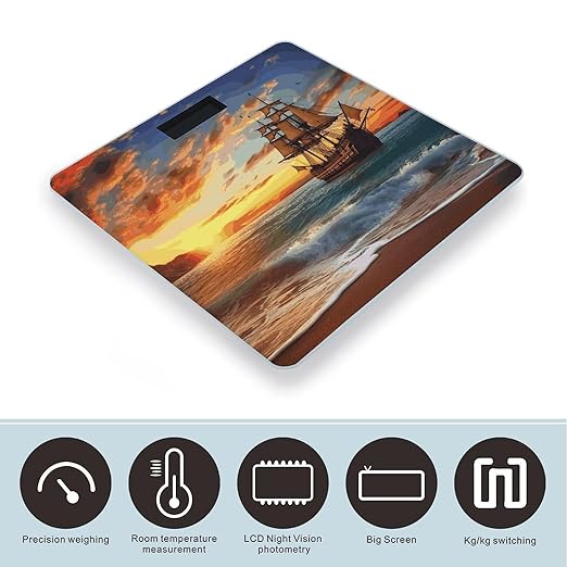 Digital Bathroom Scale for Body Weight Scale with Bright LCD Display High Accuracy Step-On Technology Auto On/Off Pirate Ship in The Sunset Digital Scales 400 Lbs /180kg