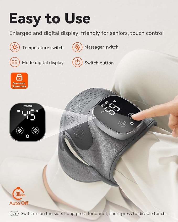 Knee Massager with Heat Vibration for Pain Relief MAXwarm 5.0[2026 Upgraded]-Heated Knee Brace with 5 Heat Levels and 4 Motors Massage X-Warm Heat-Lock Tech for Men Women(Grey 1-Pack)