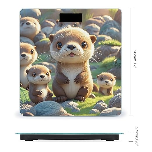 Cartoon Brown Otters Bathroom Scale for Body Weight Bathroom Weighing Scales with Back Lit LED Display Sturdy Tempered Glass Body Weight Bathroom Scale 400lb Weighing