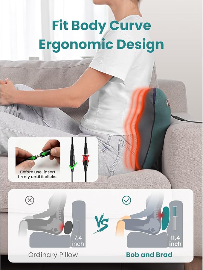 BOB AND BRAD Back Massager with Heat FSA Eligible/HSA Eligible EZBack Corded Back Massager for Pain Relief Deep Tissue Shiatsu Back and Neck Massage Pillow Soothing Full-Body Relief for Women Men