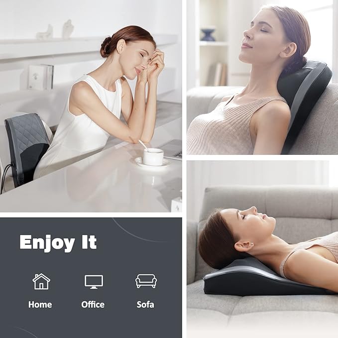 Boriwat Back and Neck Massager with Heat - 3D Kneading Massage Pillow for Neck Shoulder Leg Pain Relief - Gifts for Men Women Mom Dad - Relax at Home Office Car - Dark Gray