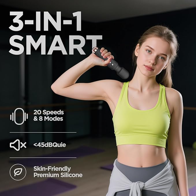 Personal Massager - 4H Max Runtime &amp Ultra-Quiet - Waterproof - 20 Modes 8 Speeds for Deep Tissue Back Massage Post-Workout Recovery and Neck Muscle Relaxation（Black）