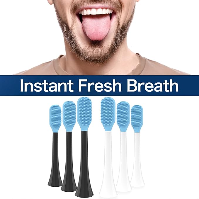 Tongue Scraper Heads for Philips Sonicare Click-On Handles – Gentle &amp Effective Tongue Cleaner Fresh Breath 3 Pack Replacement Brush Heads (White Click-On Handles)