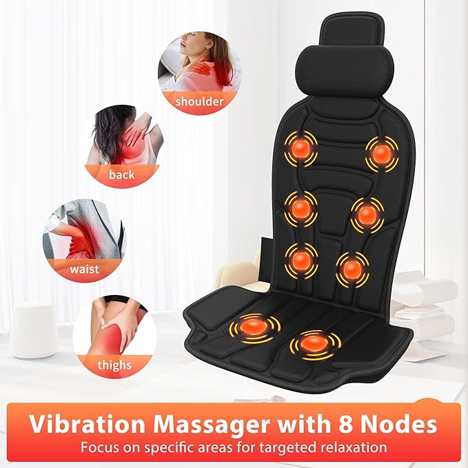 Back Massager with HeatVibration Massage Chair Pad with 5 Massage Modes &amp Adjustable Heat Levels Memory Foam Back Massager Cushion for Office Chair or Home UseMidnight