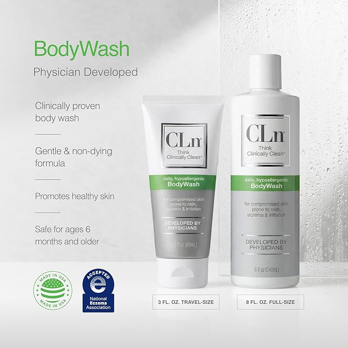 CLn® BodyWash –Non-Drying Body Wash For Compromised Skin Prone to Eczema Dermatitis Rash &amp Hidradenitis Suppurativa Fragrance-Free &amp Paraben-Free 8 fl oz.