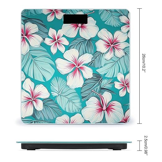 Tropical Hibiscus Flowers Bathroom Scale Rounded Smart Scale for Body Weight Automatic Power On/Off Weight Scales Accurate Bathroom Digital Scales for Pet Home Bedroom Kitchen