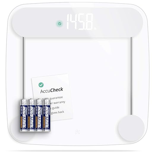 Greater Goods AccuCheck Digital Scale for Body Weight - Accurate Digital Bathroom Scale with High-Precision Sensors Large Easy-to-Read Backlit Display 400 lb Capacity Auto Step-On (Clear)