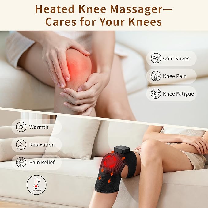 Nekteck Knee Massager with Heat - Cordless Heated Knee Brace with Vibration for Pain Relief Rechargeable Knee Heating Pad with 5 Heat Levels and 3 Massage Mode (2 Packs)