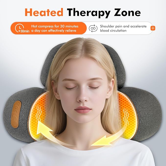 Neck Pillow - 3-in-1 Wireless Neck Pillow with Battery Travel Neck Massage Pillow for Shoulder Pain Relief Deep Tissue Pain Relief with Heat and Stretching Neck Hump Corrector for Women