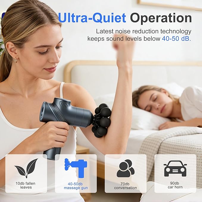 Massage Gun Deep Tissue Back Massager for Pain Relief Silent Mini Muscle Massager with 9 Massages Heads Birthday Gifts for Men Women Dad Him (Blue)