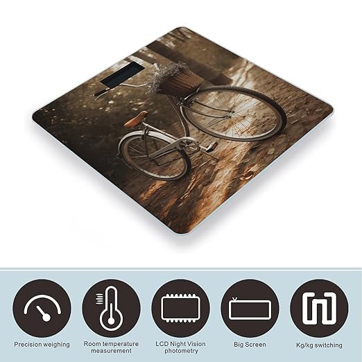 Bicycle Scale for Body Weight Anti-Slip Tempered Glass Digital Bathroom Scales Clear LCD Display Weighing Scale Safe Rounded Corners Smart Scales