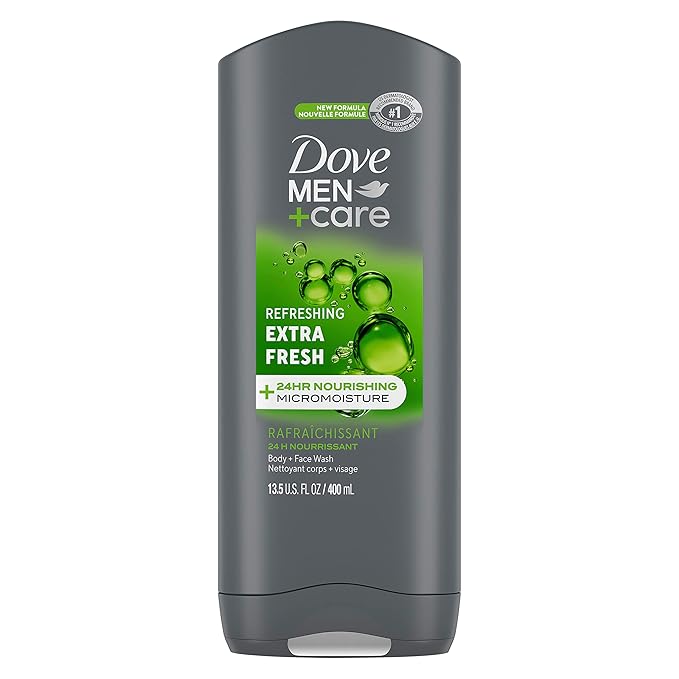 DOVE MEN + CARE Shower Tool For Stronger Healthy-Feeling Skin Active Clean Scrubs Body Wash and Face For Fresh Healthy-Feeling Skin Extra Fresh Cleanser That Effectively