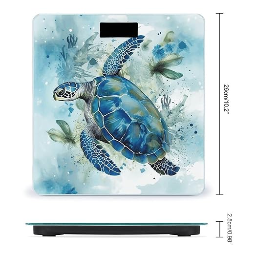 Sea Turtle-Blue Bathroom Scale for Body Weight 400 Lb Weight Scale with High Precision Sensors Tempered Glass Highly Accurate Digital Weighing Machine for People