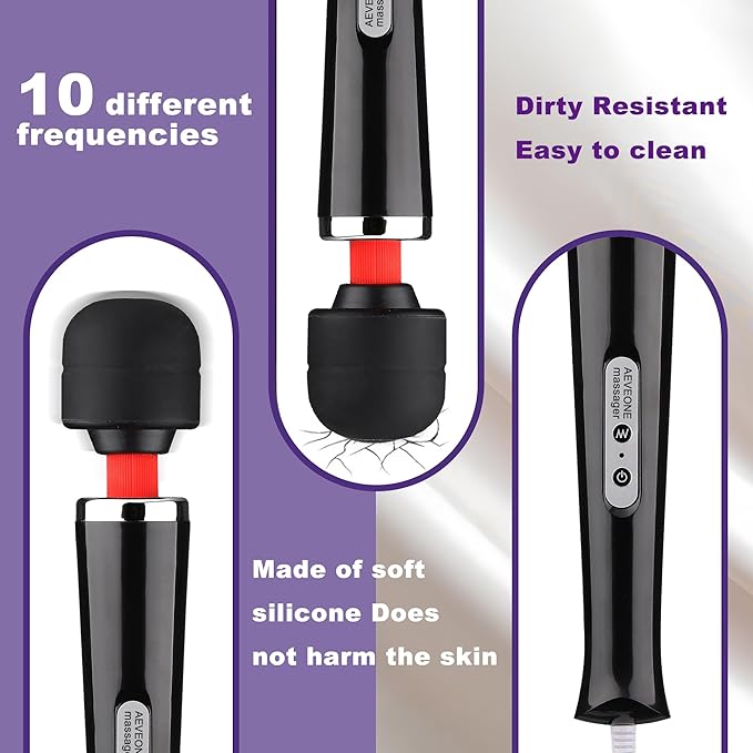 Wired Powerful Handheld Wand Massager Strong Personal Vibration Massage for Sports Recovery Back Muscle Aches Whole Body Pain (Black)