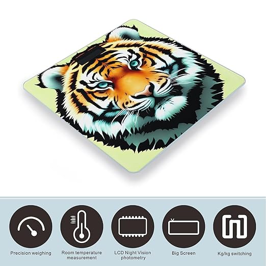 Little Fat Tiger Head Scale for Body Weight High Precision Digital Weight Scales with LCD Display Anti-Slip Sturdy Slim Tempered Glass Bathroom Scale for Home Use