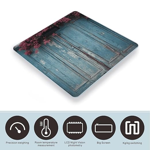 Vintage Blue Wood Scale with LCD Easy-to-Read Anti-Slip Weight Digital Bathroom Scale Precision Weighing Scales Sturdy Tempered Glass Body Weight Scales for Daily Use