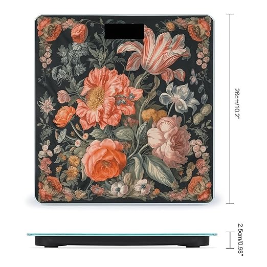 Orange Flower Pattern Scale for Body Weight Accurate Digital Bathroom Scale Toughened Glass High Precision Scales Smart Weight Scales with Large LCD Backlight Display Weighing Machine
