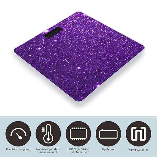 Automatic Switch Digital Bathroom Weighing Scale Smart Scale for Body Weight Purple Glitter Sparkle Texture
