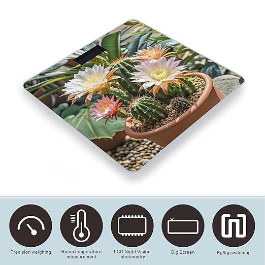 Cactus Flower Pot Scale for Body Weight Highly Accurate Digital Bathroom Body Scale Digital Bathroom Scales for People Anti-Slip Large LCD Display Smart Scales
