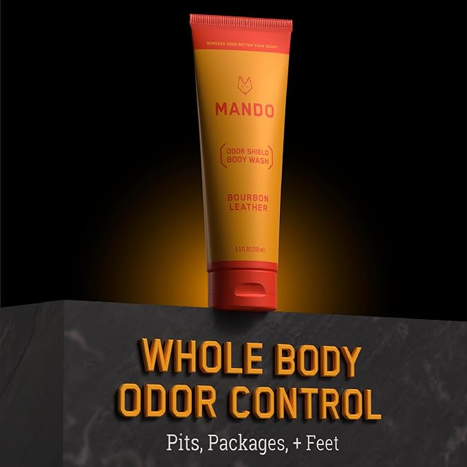 Mando Odor Shield Body Wash - Mt. Fuji and Bourbon Leather Scents - 24 Hour Control Removes Odor Better than Soap | Mt Fuji | SLS Free Paraben Free Skin Safe