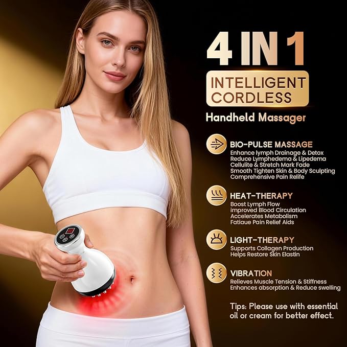 Lymphatic Drainage Massager &amp Anti Cellulite Massage Tool Helps Reduce Stretch Marks &amp Cellulite for Legs Arms &amp Belly Body Sculpting Machine with Microcurrent &amp Red-Light &amp He