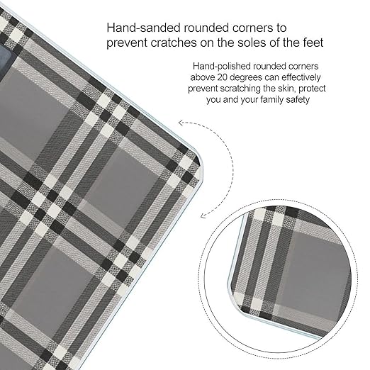 Gray Plaid Lines Scale for Body Weight Precision Bathroom Weighing Scales with Back Lit LCD Display Sturdy Tempered Glass Body Weight Scales Digital Bathroom Scale 400lb