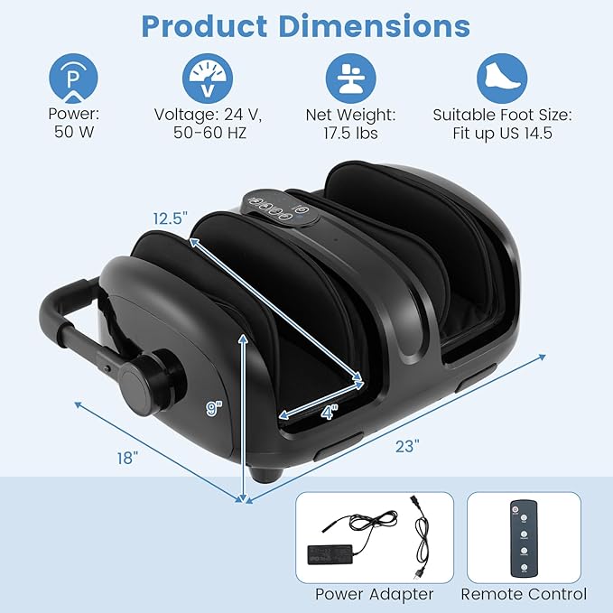 Giantex Foot Massager with Heat Calf Massager with Remove Control 2 Vibration Options 5 Mode &amp 5 Compression Intensity 360°Adjustable Stand Shiatsu Foot Massage Machine for Calf Arm Relax (Bl