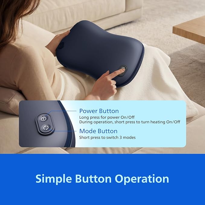 Philips Shiatsu Back Massager with Heat Deep Tissue Massage Pillow for NeckShoulderFoot &amp Lower Back Pain ReliefElectric Kneading Massager for Home Office Car-Gifts for Mom Dad Men Women