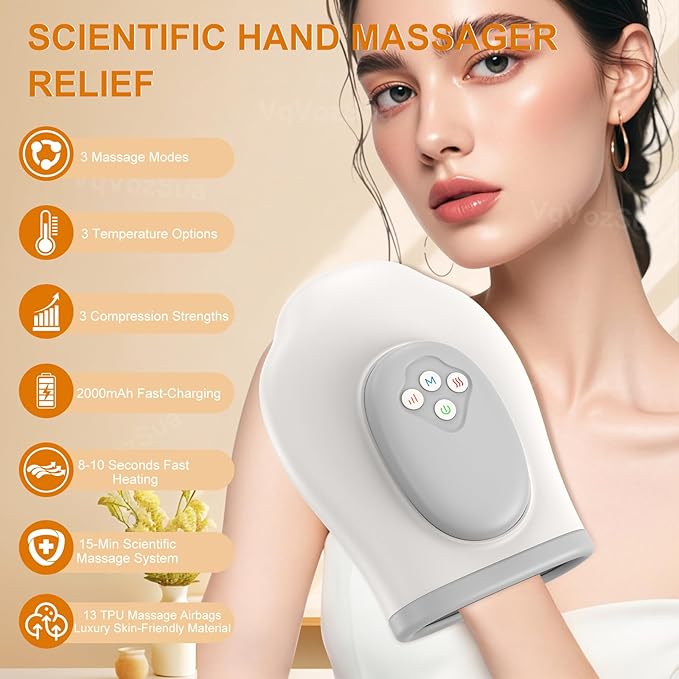 Full Hand Massager with Heat and Compression for Arthritis and Carpal Tunnel Adjustable Hand Massage、 Temperatures、 Compression Models Blood Circulation Pain Therapy Relax Relief Glove Gift
