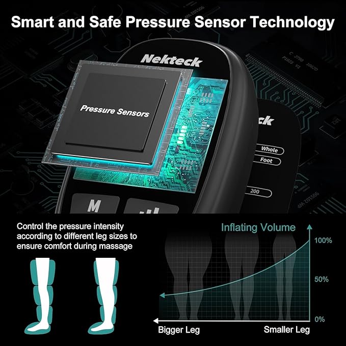 Nekteck Leg Compression Massager Recovery System Cordless Foot and Leg Massager for Circulation and Pain Relief Rechargeable Compression Boots with 6 Modes 4 Intensities Legs Relaxation
