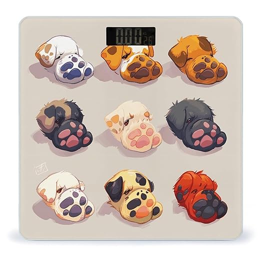 Cute Dog Paw Bathroom Scale for Body Weight Bathroom Weighing Scales with Back Lit LED Display Sturdy Tempered Glass Body Weight Bathroom Scale 400lb Weighing