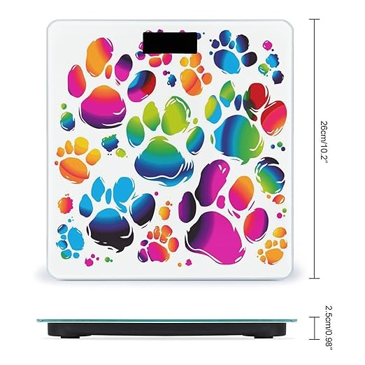 Colorful Dog Paw Print Weight Scale Digital Electronic Scales Bathroom Scale Larg LCD Backlight Display High Precision MeasurementsTempered Glass