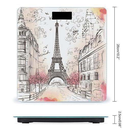 French Paris Tour Eiffel Tower Scale for Body Weight Highly Accurate Digital Bathroom Scale Sturdy Tempered Glass Weighing Scales with LCD Display Fashion Body Fat Smart Scales 400lb