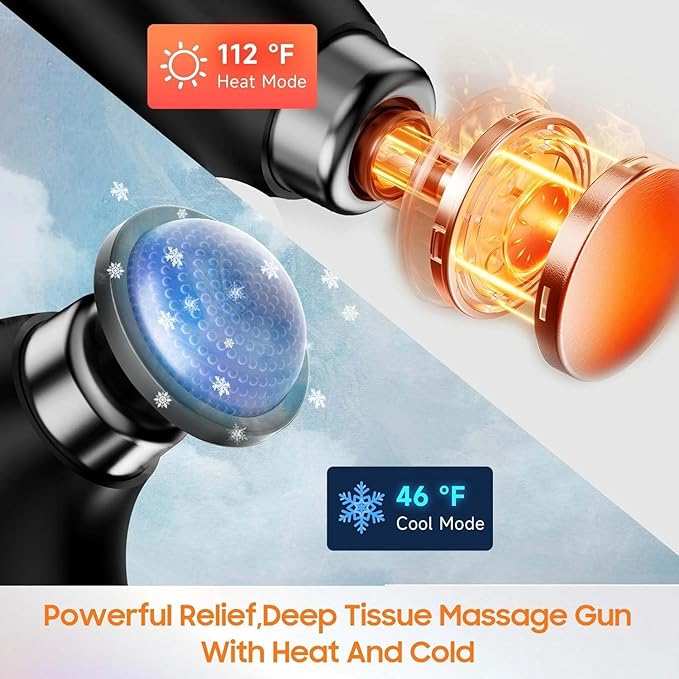 Massage Gun with 10 Replacement Heads Massage Gun with Heat Back Massager for Pain Relief Deep Tissue Massager for Shoulder &amp Back Muscle Recovery (Black)