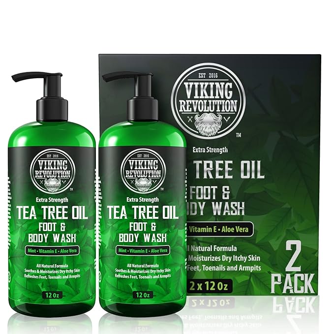 Viking Revolution Tea Tree Oil Body Wash Soap for Men - Helps Athlete's Foot Toenail Jock Itch Eczema Ringworm &amp Body Odors - Extra Strength Men's Body Wash (2 Pack)